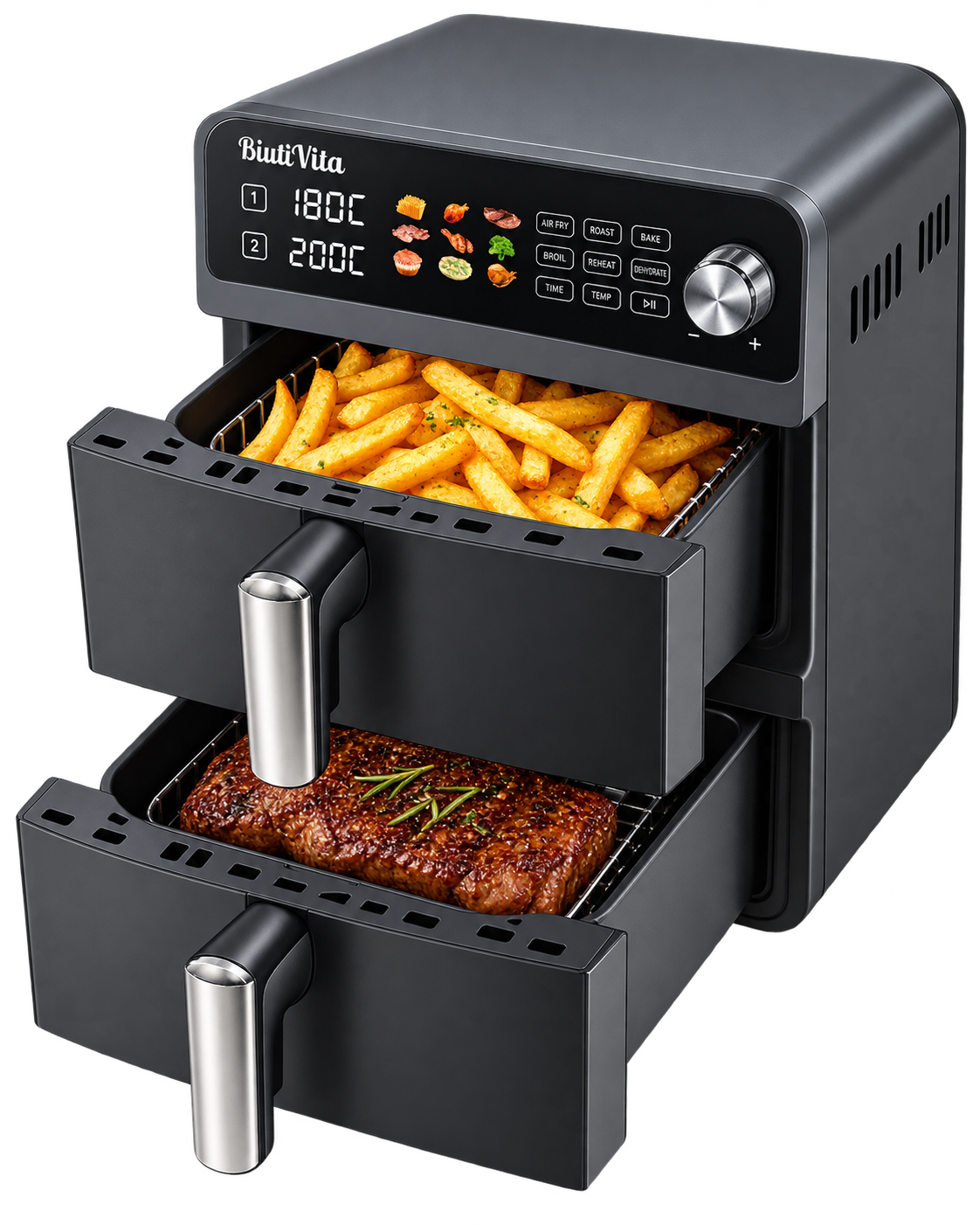 03-biutivita-double-stack-air-fryer قلاية هوائية BiutiVita Double Stack سعة 10 لتر - الصورة 1
