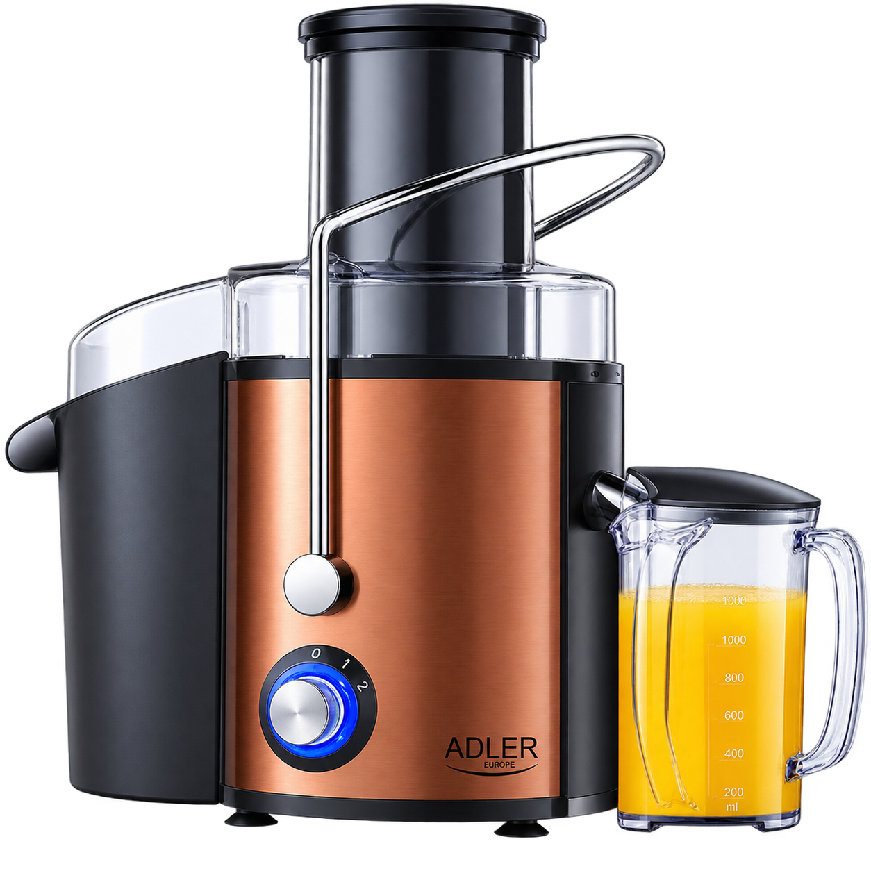 adler_europe_juicer_with_orange_juice_jug عصارة فواكه Adler AD 4129 – 2000 وات كحد أقصى - الصورة 1
