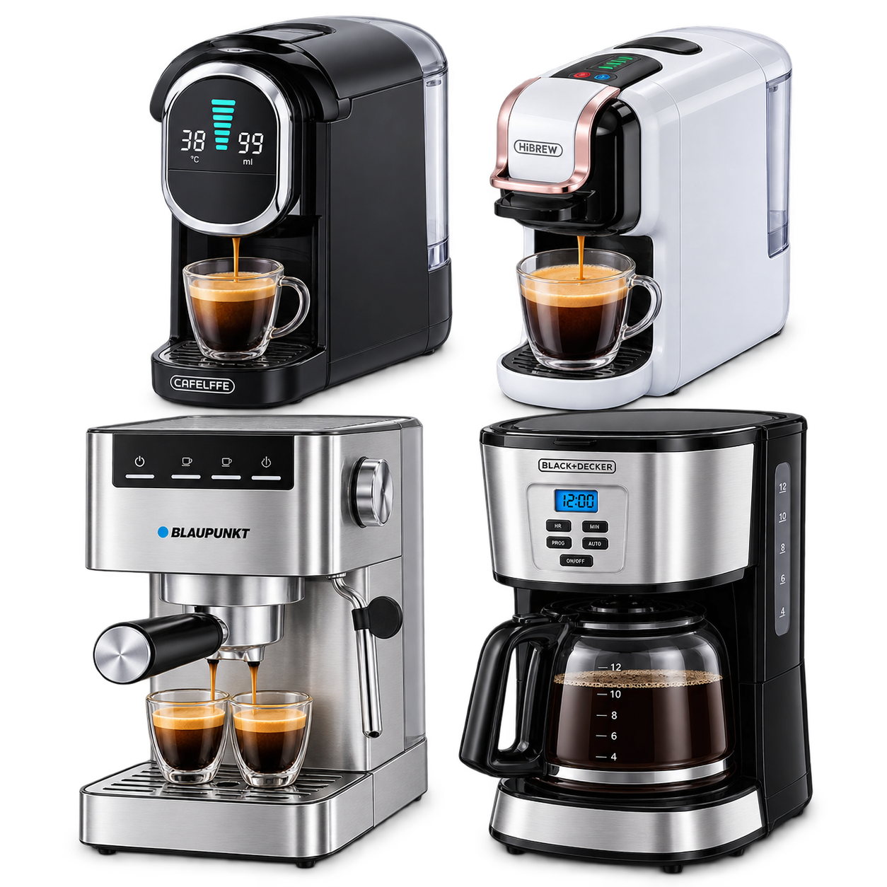 four_coffee_machines_product_collage تشكيلة ماكينات قهوة متعددة الأنظمة - 4 موديلات - الصورة 1